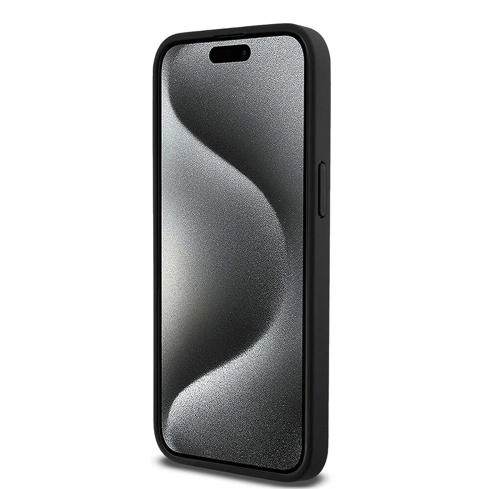 Apple iPhone 15 Pro Max Kılıf DKNY Orjinal Lisanslı M-safe Şarj Özellikli 3D Yazılı Repeat Pattern Kapak Siyah