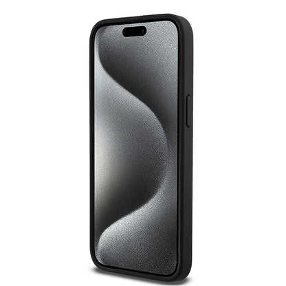 Apple iPhone 15 Pro Max Kılıf DKNY Orjinal Lisanslı M-safe Şarj Özellikli 3D Yazılı Repeat Pattern Kapak Siyah