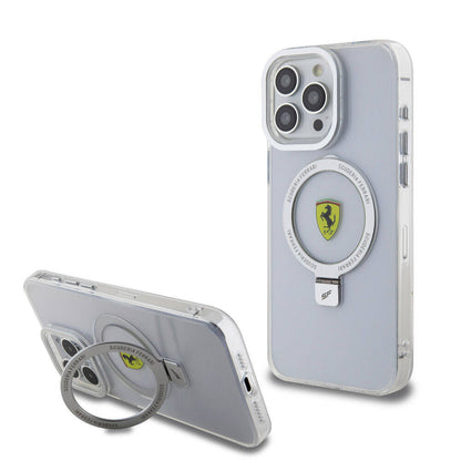 Apple iPhone 15 Pro Max Kılıf Ferrari M-safe Şarj Özellikli Standlı Buzlu Yüzey Dizayn Kapak