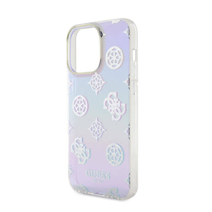 Apple iPhone 15 Pro Max Kılıf Guess Orjinal Lisanslı Desenli Yazı Logolu Askı İpli Holografik Glitter Peony Kapak Siyah