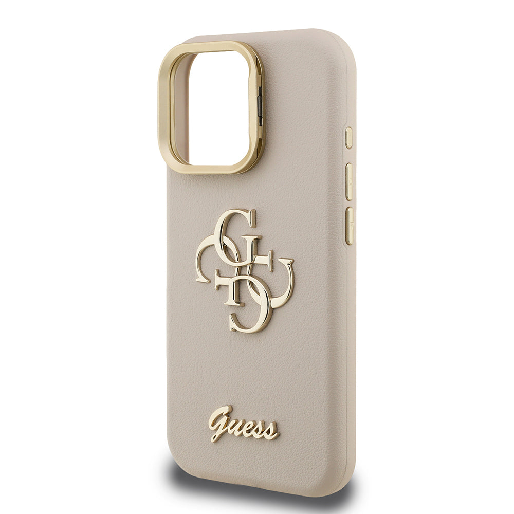 Apple iPhone 15 Pro Max Kılıf Guess Orjinal Lisanslı Grained Yazı Logolu Kamera Standlı Kapak Pembe