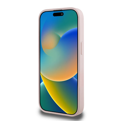 Apple iPhone 15 Pro Max Kılıf Guess Orjinal Lisanslı Gül Baskılı Büyük Metal Logo Dizaynlı Kapak Pembe