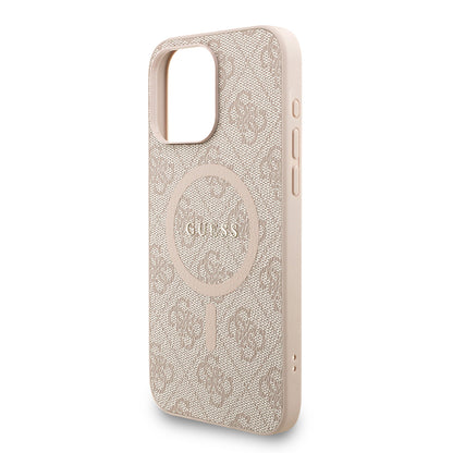 Apple iPhone 15 Pro Max Kılıf Guess Orjinal Lisanslı M-safe Şarj Özellikli PU Deri Bilek Askı İpli Yazı Logolu Kapak Kahverengi