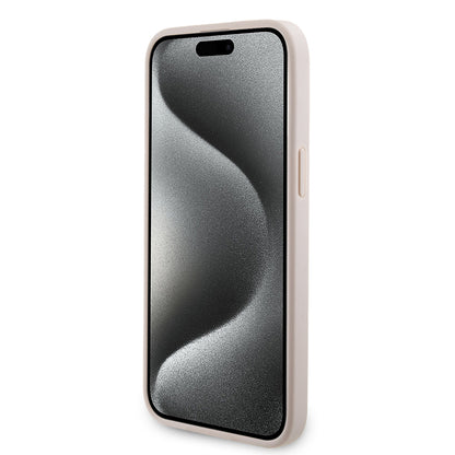 Apple iPhone 15 Pro Max Kılıf Guess Orjinal Lisanslı M-safe Şarj Özellikli 4G Şerit Tasarımlı Printed Kapak Pembe