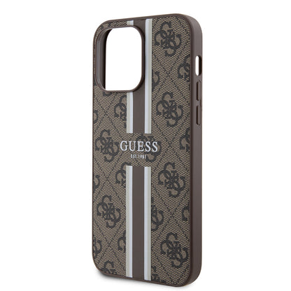 Apple iPhone 15 Pro Max Kılıf Guess Orjinal Lisanslı M-safe Şarj Özellikli 4G Şerit Tasarımlı Printed Kapak Pembe