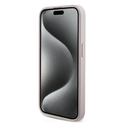 Apple iPhone 15 Pro Max Kılıf Guess Orjinal Lisanslı M-safe Şarj Özellikli PU Halkalı 4G Desenli Yazı Logolu Kapak Siyah