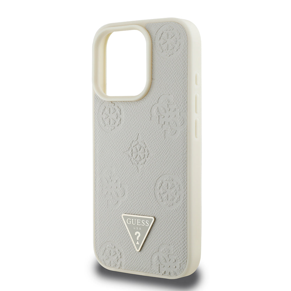 Apple iPhone 15 Pro Max Kılıf Guess Orjinal Lisanslı M-safe Şarj Özellikli Sıcak Baskılı Üçgen Logolu PU Deri Peony Kapak Pembe