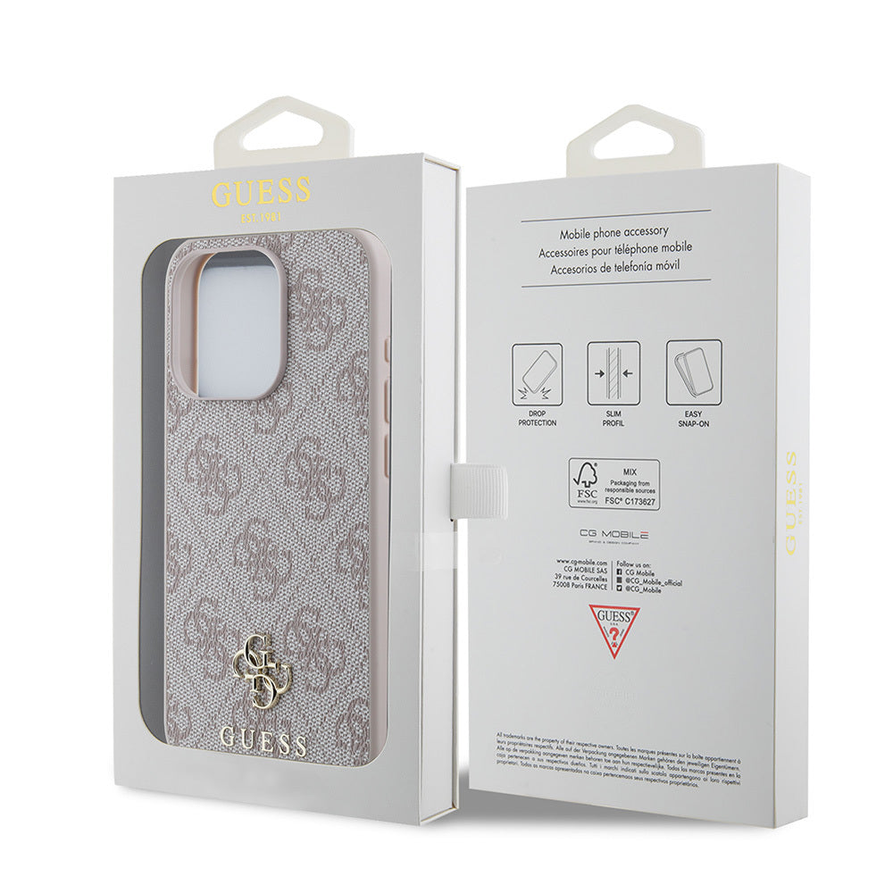 Apple iPhone 15 Pro Max Kılıf Guess Orjinal Lisanslı M-safe Şarj Özellikli Small 4G Classic Kapak Pembe