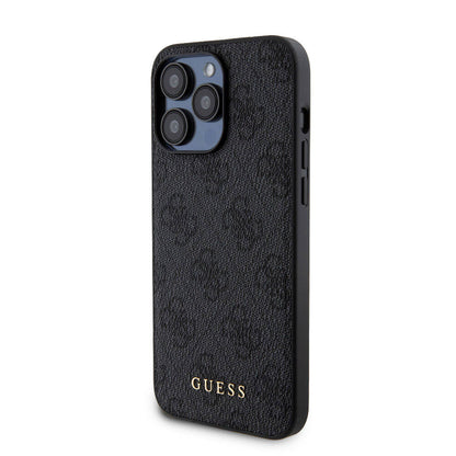 Apple iPhone 15 Pro Max Kılıf Guess Orjinal Lisanslı M-safe Şarj Özellikli Yazı Logolu 4G Desenli Kapak + Powerbank 5000mAh 2in1 Set Kahverengi