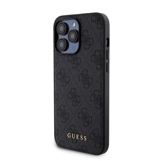 Apple iPhone 15 Pro Max Kılıf Guess Orjinal Lisanslı M-safe Şarj Özellikli Yazı Logolu 4G Desenli Kapak + Powerbank 5000mAh 2in1 Set Kahverengi