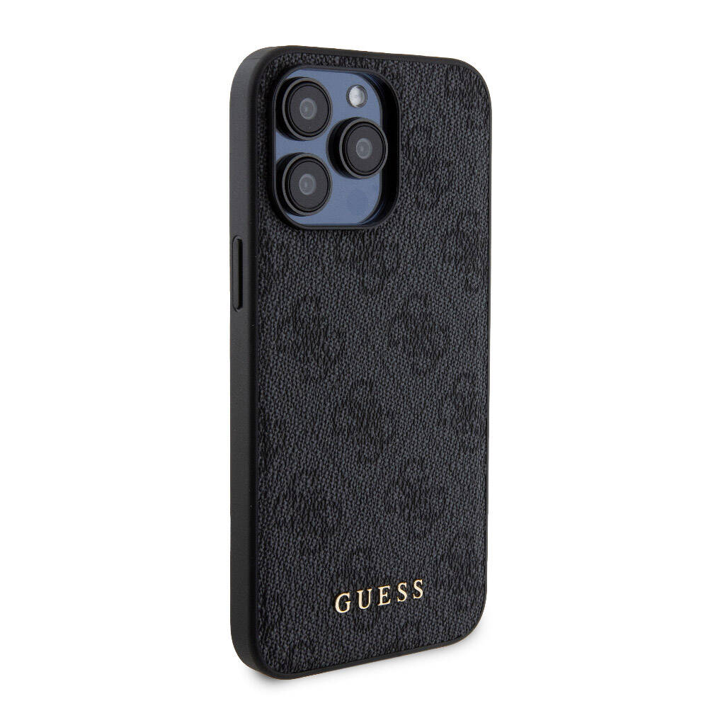 Apple iPhone 15 Pro Max Kılıf Guess Orjinal Lisanslı M-safe Şarj Özellikli Yazı Logolu 4G Desenli Kapak + Powerbank 5000mAh 2in1 Set Siyah