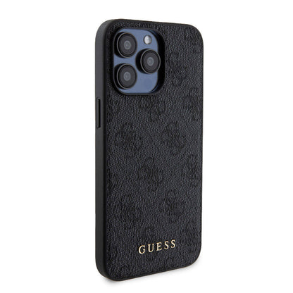 Apple iPhone 15 Pro Max Kılıf Guess Orjinal Lisanslı M-safe Şarj Özellikli Yazı Logolu 4G Desenli Kapak + Powerbank 5000mAh 2in1 Set Siyah