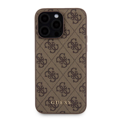 Apple iPhone 15 Pro Max Kılıf Guess Orjinal Lisanslı M-safe Şarj Özellikli Yazı Logolu 4G Desenli Kapak + Powerbank 5000mAh 2in1 Set Kahverengi