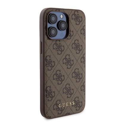 Apple iPhone 15 Pro Max Kılıf Guess Orjinal Lisanslı M-safe Şarj Özellikli Yazı Logolu 4G Desenli Kapak + Powerbank 5000mAh 2in1 Set Kahverengi