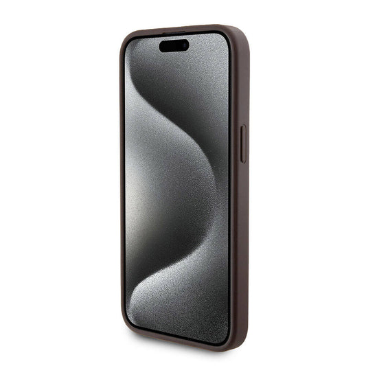 Apple iPhone 15 Pro Max Kılıf Guess Orjinal Lisanslı M-safe Şarj Özellikli Yazı Logolu 4G Desenli Kapak + Powerbank 5000mAh 2in1 Set Kahverengi