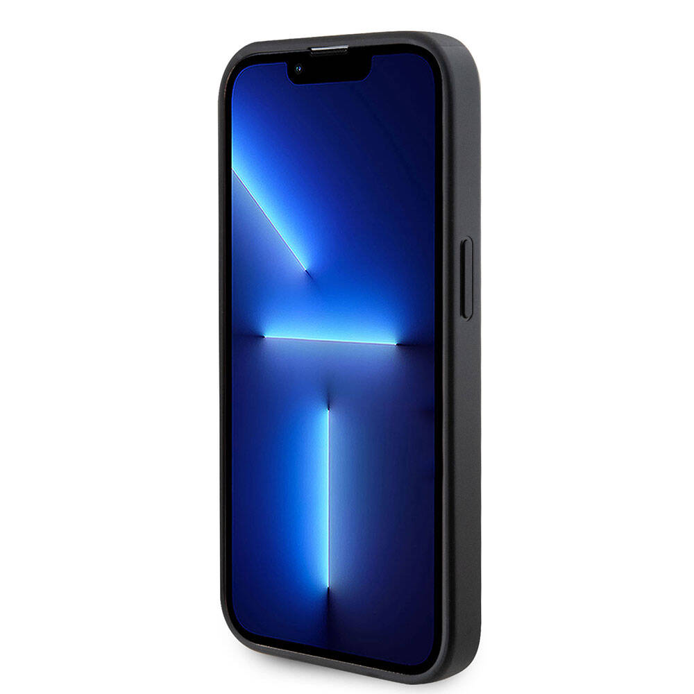 Apple iPhone 15 Pro Max Kılıf Guess Orjinal Lisanslı M-safe Şarj Özellikli Yazı Logolu Saffiano Kapak Siyah