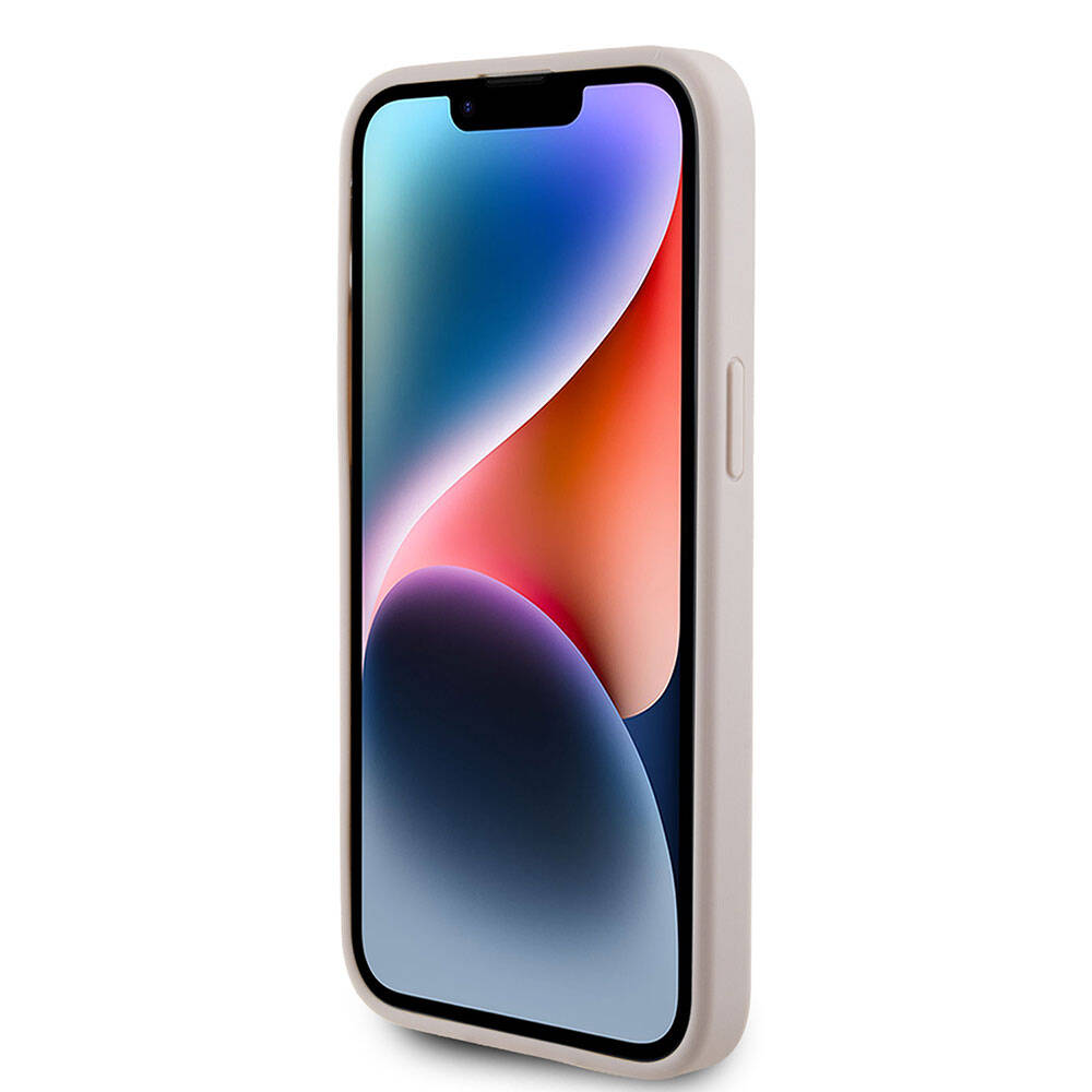 Apple iPhone 15 Pro Max Kılıf Guess Orjinal Lisanslı M-safe Şarj Özellikli Yazı Logolu Saffiano Kapak Açık Mor