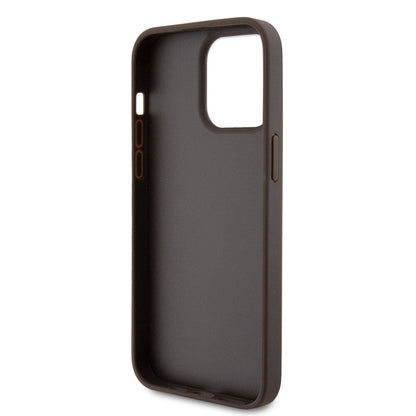 Apple iPhone 15 Pro Max Kılıf Guess Orjinal Lisanslı PU Deri Askılı Taşlı Üçgen Logo 4G Desenli Strass Crossbody Kapak Kahverengi