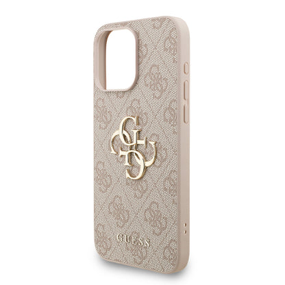 Apple iPhone 15 Pro Max Kılıf Guess Orjinal Lisanslı PU Deri Bilek Askı İpli Metal Büyük 4G ve Yazı Logolu Kapak Kahverengi