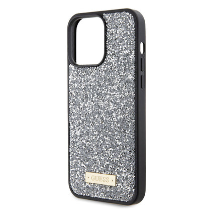 Apple iPhone 15 Pro Max Kılıf Guess Orjinal Lisanslı Taşlı Arka Yüzey Metal Yazı Logolu Kapak Sarı