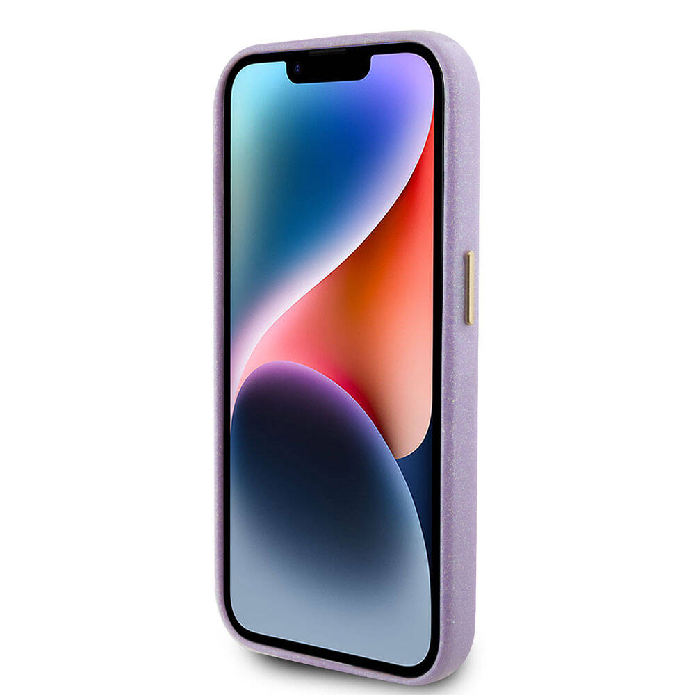 Apple iPhone 15 Pro Max Kılıf Guess Orjinal Lisanslı Yazı Logolu Glitter Glossy Script Kapak Lila