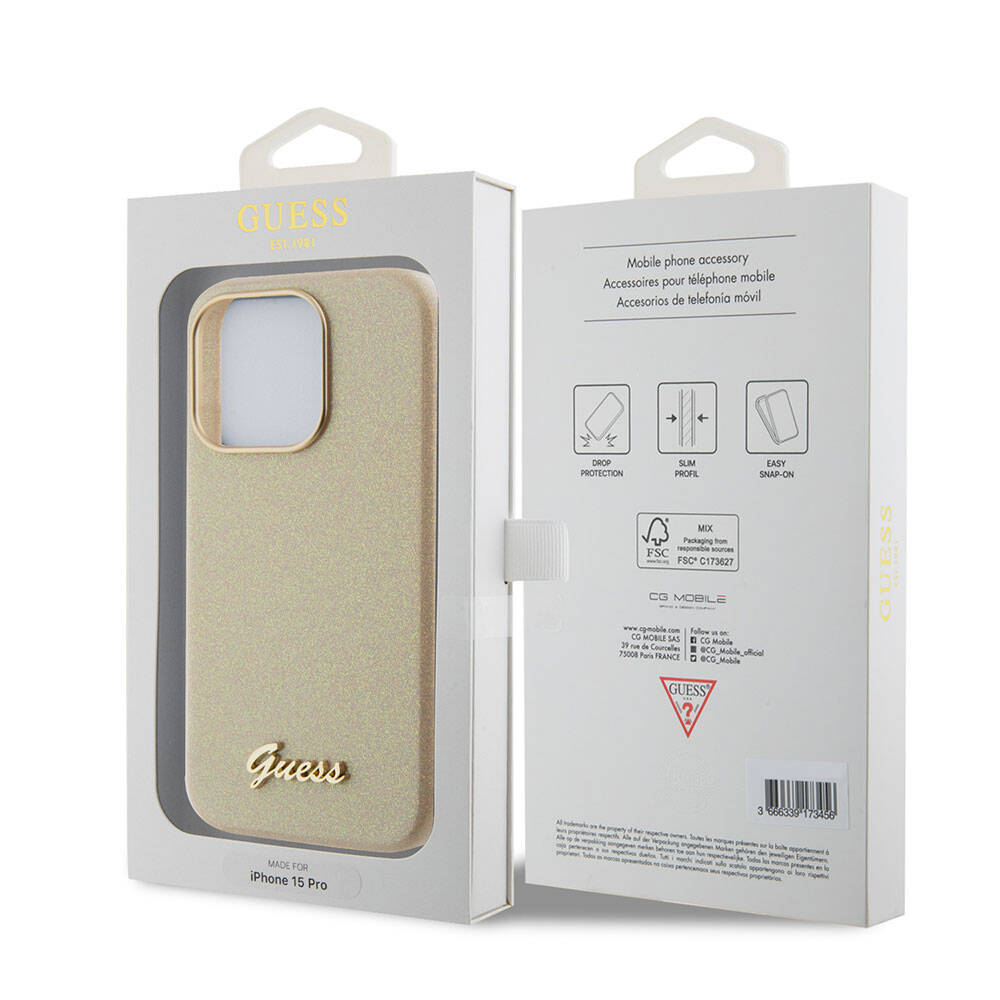 Apple iPhone 15 Pro Max Kılıf Guess Orjinal Lisanslı Yazı Logolu Glitter Glossy Script Kapak Haki