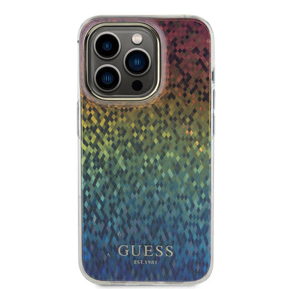 Apple iPhone 15 Pro Max Kılıf Guess Orjinal Lisanslı Yazı Logolu Mirror Disco Kapak Colorful