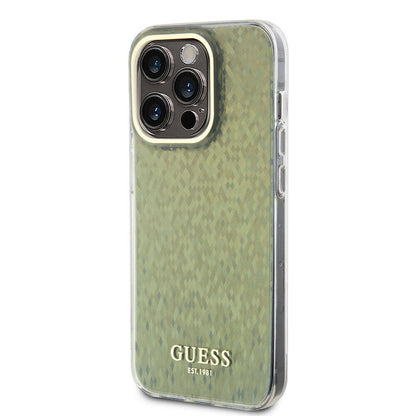 Apple iPhone 15 Pro Max Kılıf Guess Orjinal Lisanslı Yazı Logolu Mirror Disco Kapak Mor