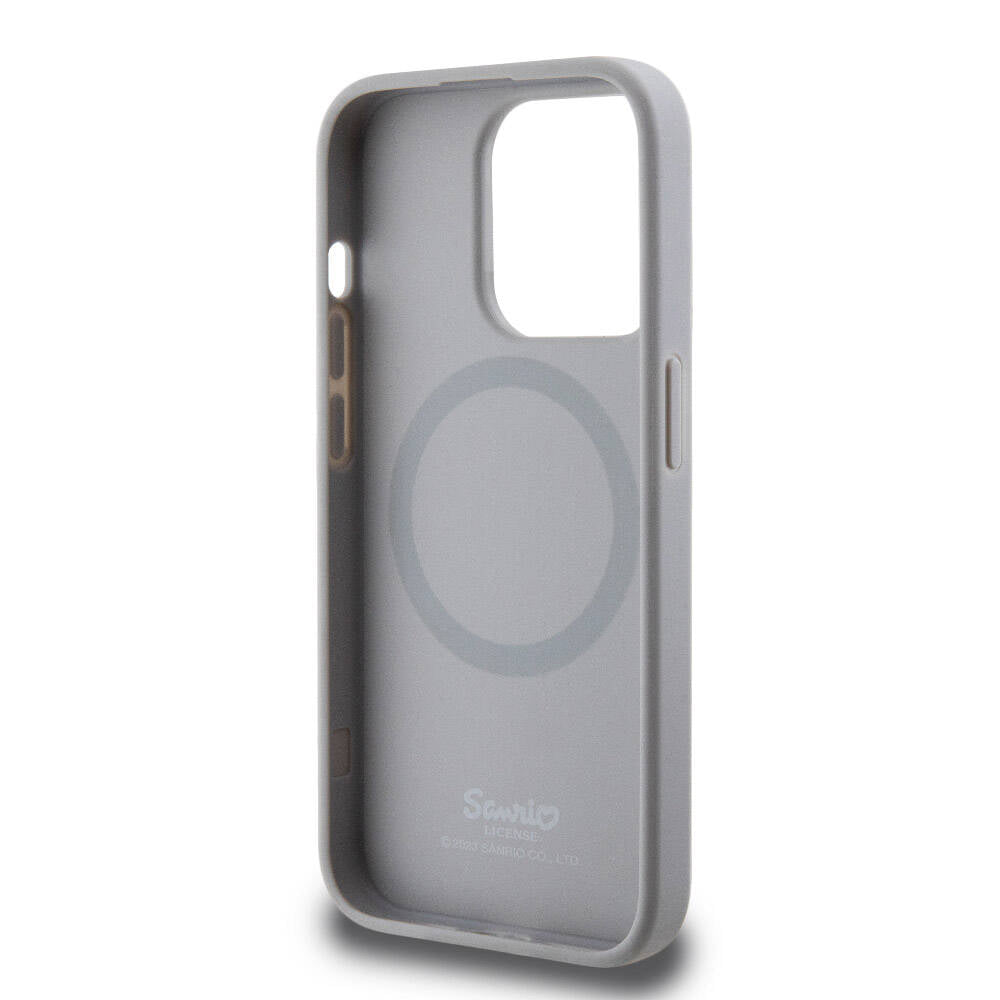 Apple iPhone 15 Pro Max Kılıf Hello Kitty Orjinal Lisanslı M-safe Şarj Özellikli Baskı Logolu Uyuyan Kitty Deri Kapak Pembe