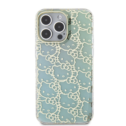Apple iPhone 15 Pro Max Kılıf Hello Kitty Orjinal Lisanslı Renk Geçişli Elektroplating Kaplama Kitty Head Desenli Kapak Mavi