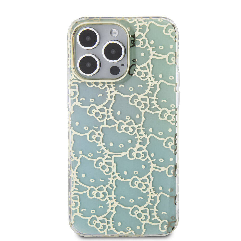 Apple iPhone 15 Pro Max Kılıf Hello Kitty Orjinal Lisanslı Renk Geçişli Elektroplating Kaplama Kitty Head Desenli Kapak Pembe
