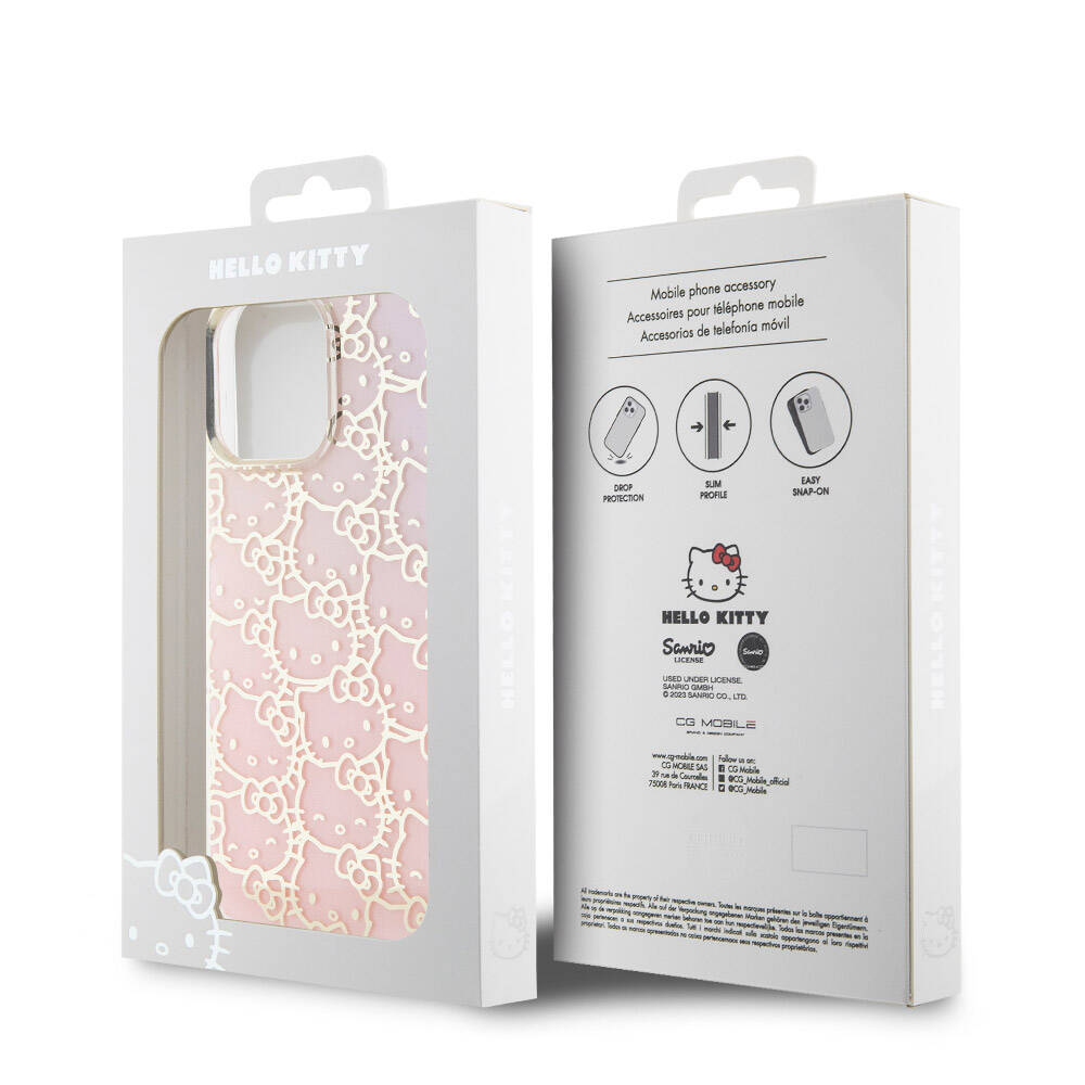 Apple iPhone 15 Pro Max Kılıf Hello Kitty Orjinal Lisanslı Renk Geçişli Elektroplating Kaplama Kitty Head Desenli Kapak Pembe