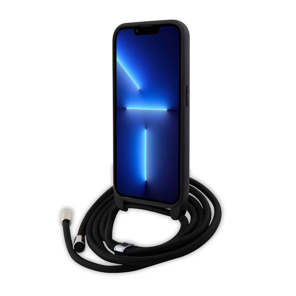 Apple iPhone 15 Pro Max Kılıf Karl Lagerfeld Askı İpli K&C Metal Logo Orjinal Lisanslı Kapak Siyah