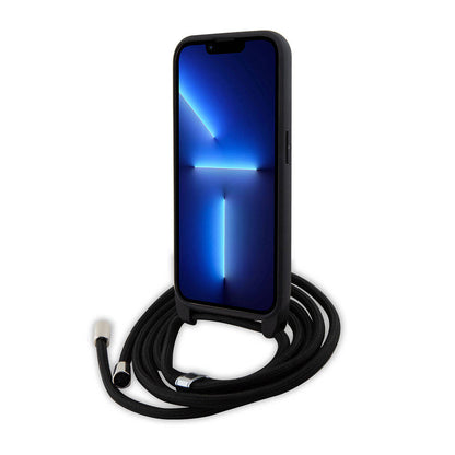 Apple iPhone 15 Pro Max Kılıf Karl Lagerfeld Askı İpli K&C Metal Logo Orjinal Lisanslı Kapak Siyah