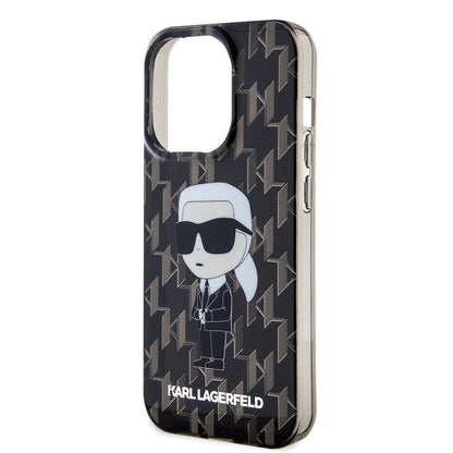 Apple iPhone 15 Pro Max Kılıf Karl Lagerfeld IML İkonik Monogram Orjinal Lisanslı Kapak Siyah