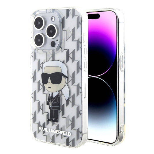 Apple iPhone 15 Pro Max Kılıf Karl Lagerfeld IML İkonik Monogram Orjinal Lisanslı Kapak Siyah