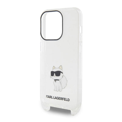 Apple iPhone 15 Pro Max Kılıf Karl Lagerfeld Orjinal Lisanslı Boyun Askılı Choupette İkonik Crossbody Kapak Renksiz