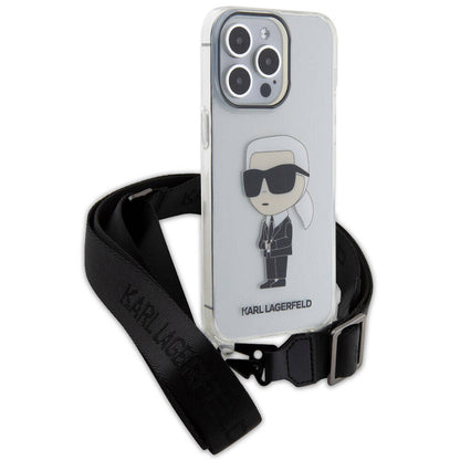 Apple iPhone 15 Pro Max Kılıf Karl Lagerfeld Orjinal Lisanslı Boyun Askılı Karl İkonik Crossbody Kapak Renksiz