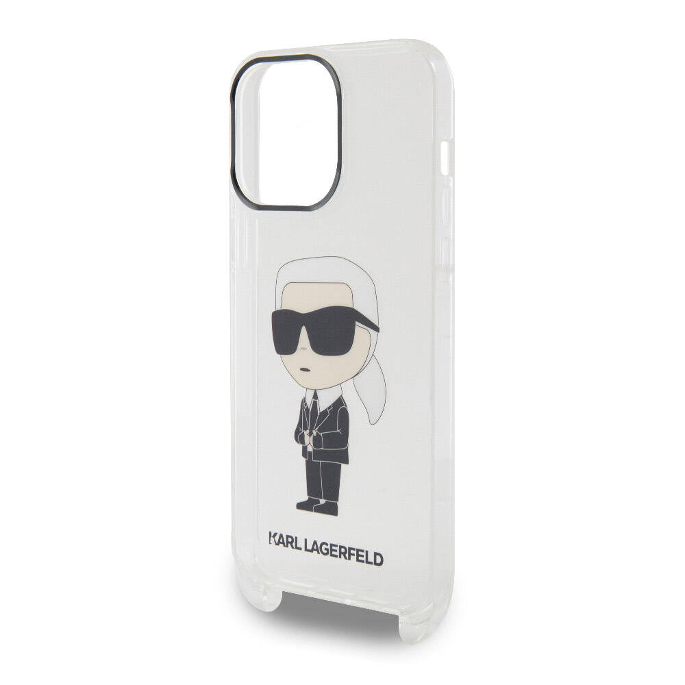 Apple iPhone 15 Pro Max Kılıf Karl Lagerfeld Orjinal Lisanslı Boyun Askılı Karl İkonik Crossbody Kapak Renksiz