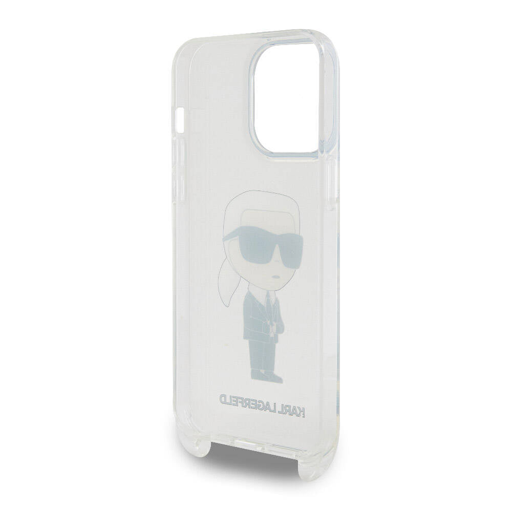 Apple iPhone 15 Pro Max Kılıf Karl Lagerfeld Orjinal Lisanslı Boyun Askılı Karl İkonik Crossbody Kapak Renksiz