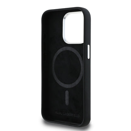 Apple iPhone 15 Pro Max Kılıf Karl Lagerfeld Orjinal Lisanslı Karl & Choupette Sketch Logo Sililkon Kapak Siyah