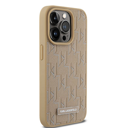 Apple iPhone 15 Pro Max Kılıf Karl Lagerfeld Orjinal Lisanslı M-safe Şarj Özellikli KL Yazılı Hot Stamp Kapak Krem