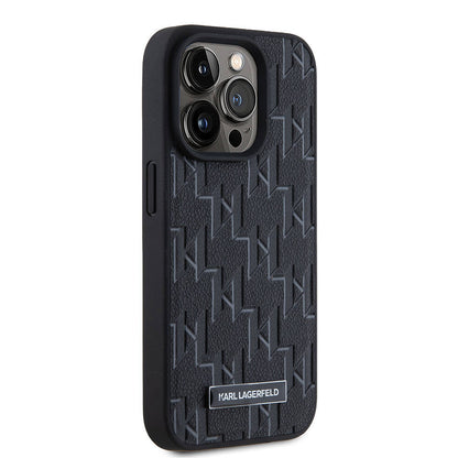 Apple iPhone 15 Pro Max Kılıf Karl Lagerfeld Orjinal Lisanslı M-safe Şarj Özellikli KL Yazılı Hot Stamp Kapak Siyah