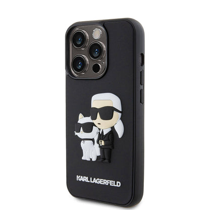 Apple iPhone 15 Pro Max Kılıf Karl Lagerfeld Silikon 3D K&C Logo Orjinal Lisanslı Kapak Siyah