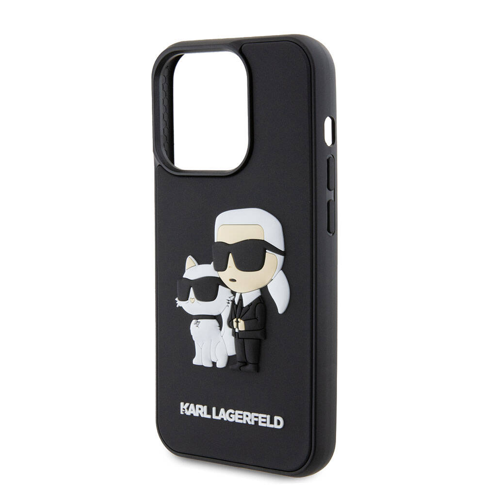 Apple iPhone 15 Pro Max Kılıf Karl Lagerfeld Silikon 3D K&C Logo Orjinal Lisanslı Kapak Siyah