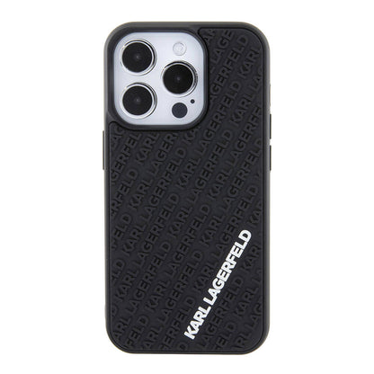 Apple iPhone 15 Pro Max Kılıf Karl Lagerfeld Silikon 3D Multi Logo Orjinal Lisanslı Kapak Siyah