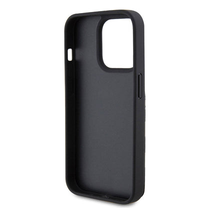 Apple iPhone 15 Pro Max Kılıf Karl Lagerfeld Standlı Kartlıklı Saffiano Monogram Metal Logo Orjinal Lisanslı Kapak Siyah