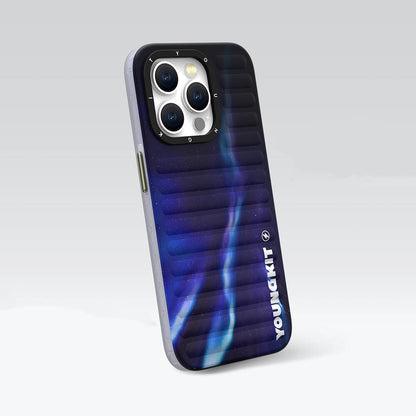 Apple iPhone 15 Pro Max Kılıf Kuzey Işıkları Desenli Youngkit Aurora Serisi Kapak Mavi