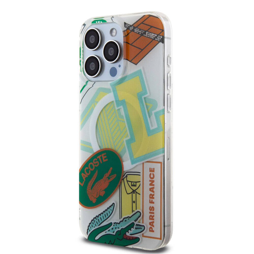 Apple iPhone 15 Pro Max Kılıf Lacoste Orjinal Lisanslı M-safe Şarj Özellikli Çift Katmanlı Yamalar Desenli Kapak Turuncu