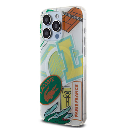 Apple iPhone 15 Pro Max Kılıf Lacoste Orjinal Lisanslı M-safe Şarj Özellikli Çift Katmanlı Yamalar Desenli Kapak Yeşil